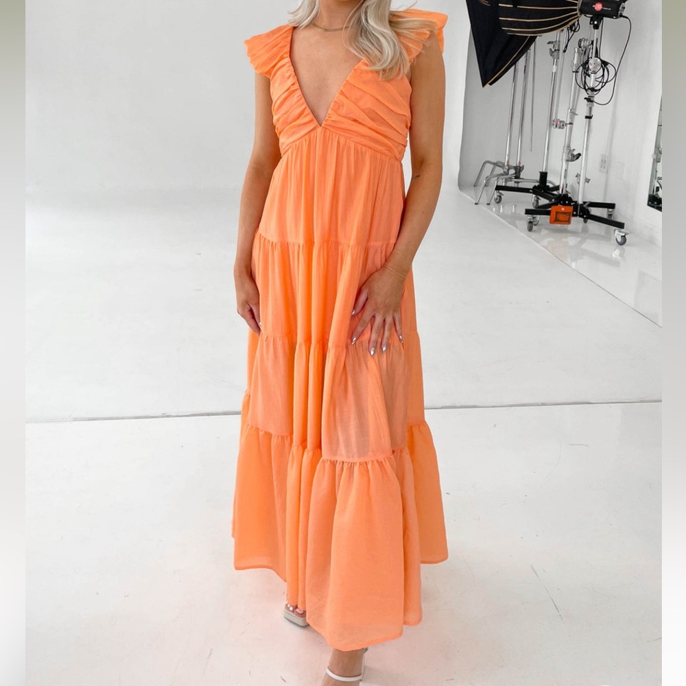 Orange Flowy tiered dress